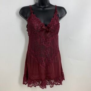 Oh La La Cheri Paris Wine Red Lace‎ Lingerie Slip Dress with Matching Thong